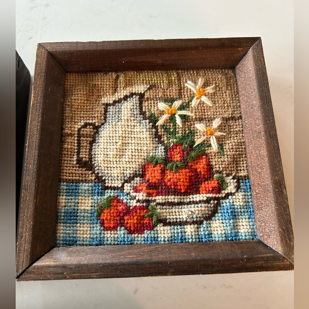 Vintage Framed Cross Stitch Still Life Scenes- Floral, Fruit & Coffee Motifs - Picture 3 of 16